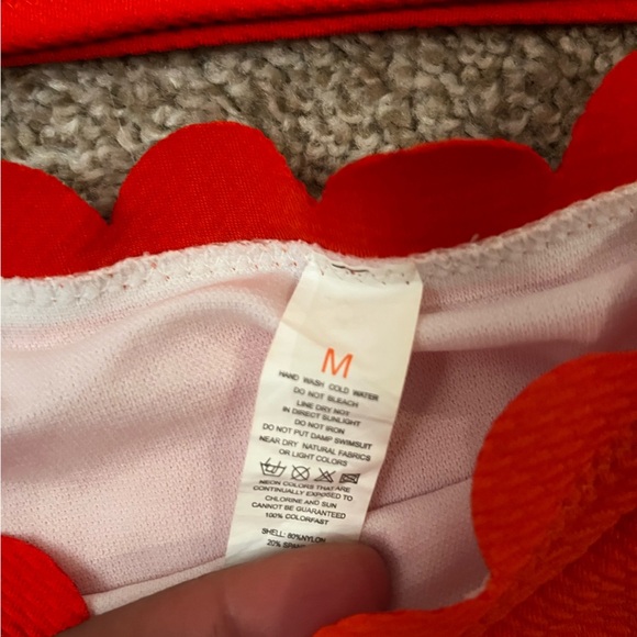 Red Scalloped One-Shoulder High Waist Bikini - Picture 2 of 2
